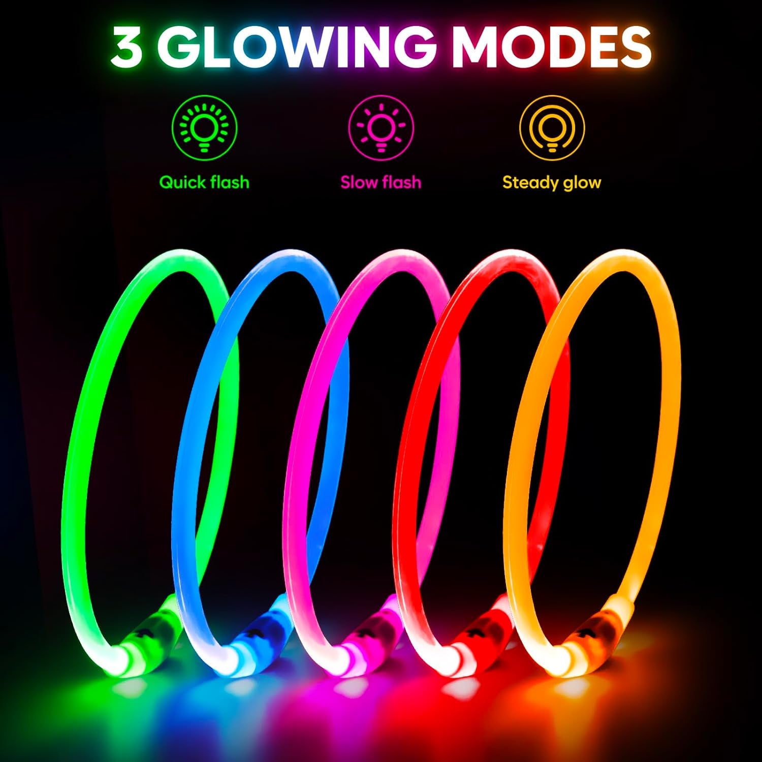 Lighted Dog Collar - Waterproof Puppy Collar Light Rechargeable, High Visibility Glowing Dog Lights for Night Walking (Orange)