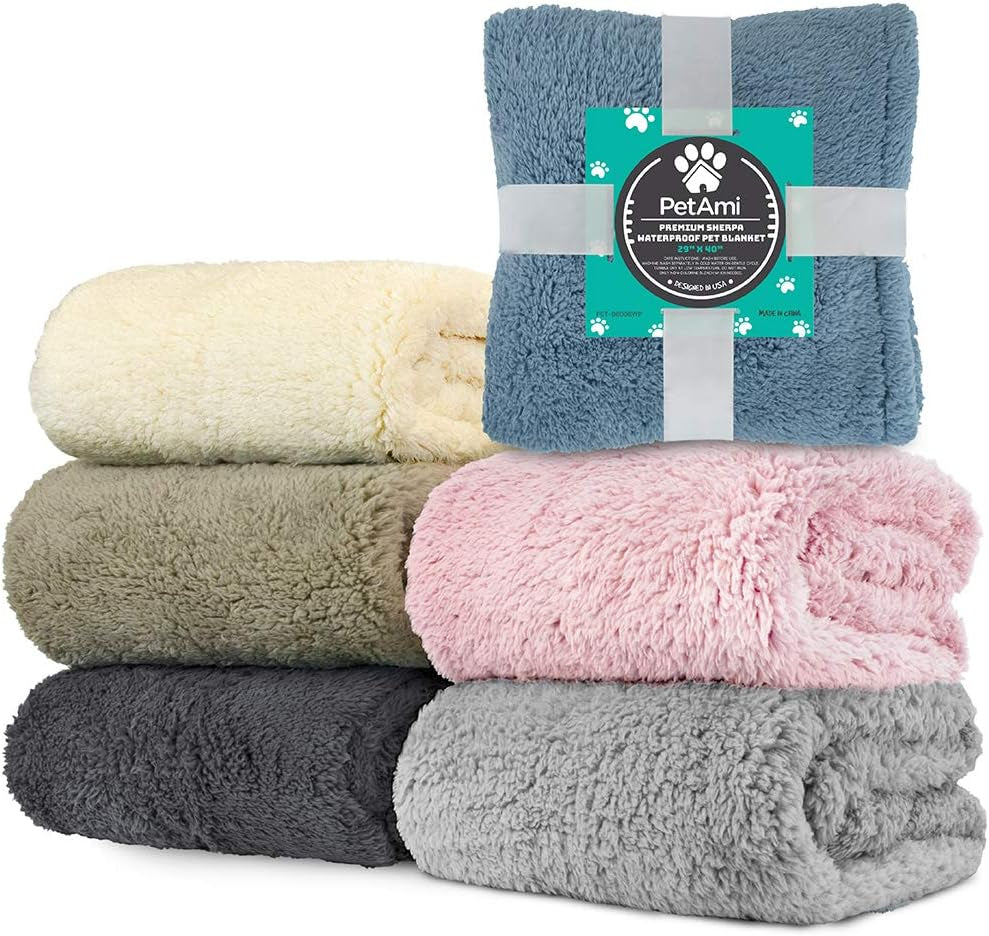 Fluffy Waterproof Dog Blanket for Couch and Bed, Reversible Sherpa Pet Throw, Pee Proof Furniture Protector Sofa Cover, Washable Cat Blanket for Small Medium Dogs and Cats (Pink Blush, 24X32)