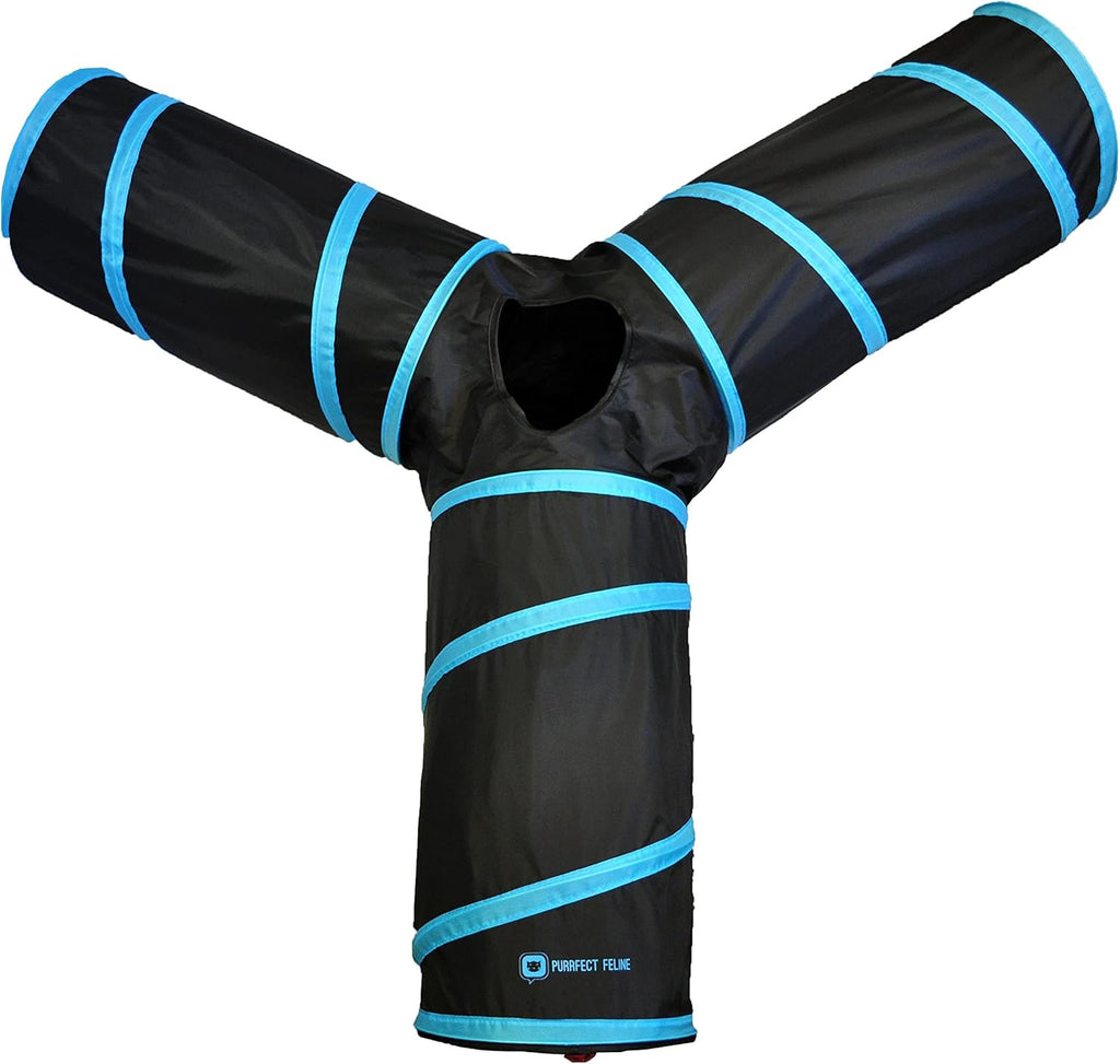 3-Way Cat Tunnels for Indoor Cats with Crinkle Cat Toy - Large, Blue