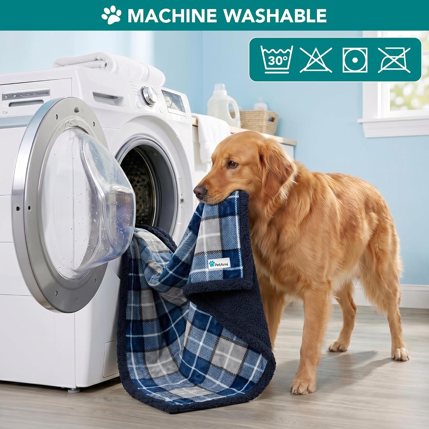 Dog Blanket for Bed, XL Pet Blanket Large Dogs, Fleece Furniture Couch Cover Protector Sofa Car Crate Kennel, Soft Sherpa Cat Throw Plush Reversible Washable, Twin 60X80 Plaid Navy Blue
