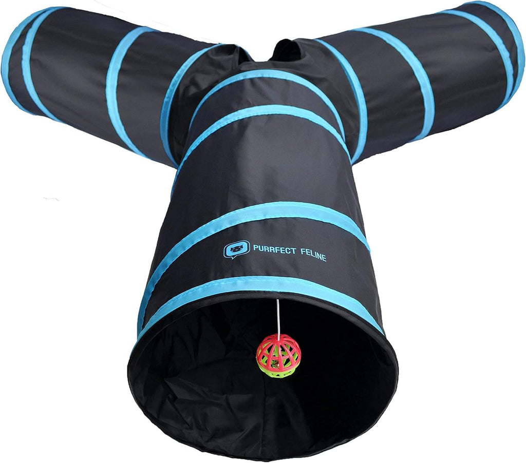 3-Way Cat Tunnels for Indoor Cats with Crinkle Cat Toy - Large, Blue