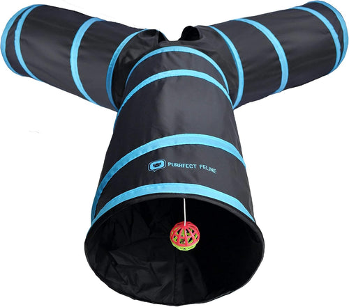 3-Way Cat Tunnels for Indoor Cats with Crinkle Cat Toy - Large, Blue