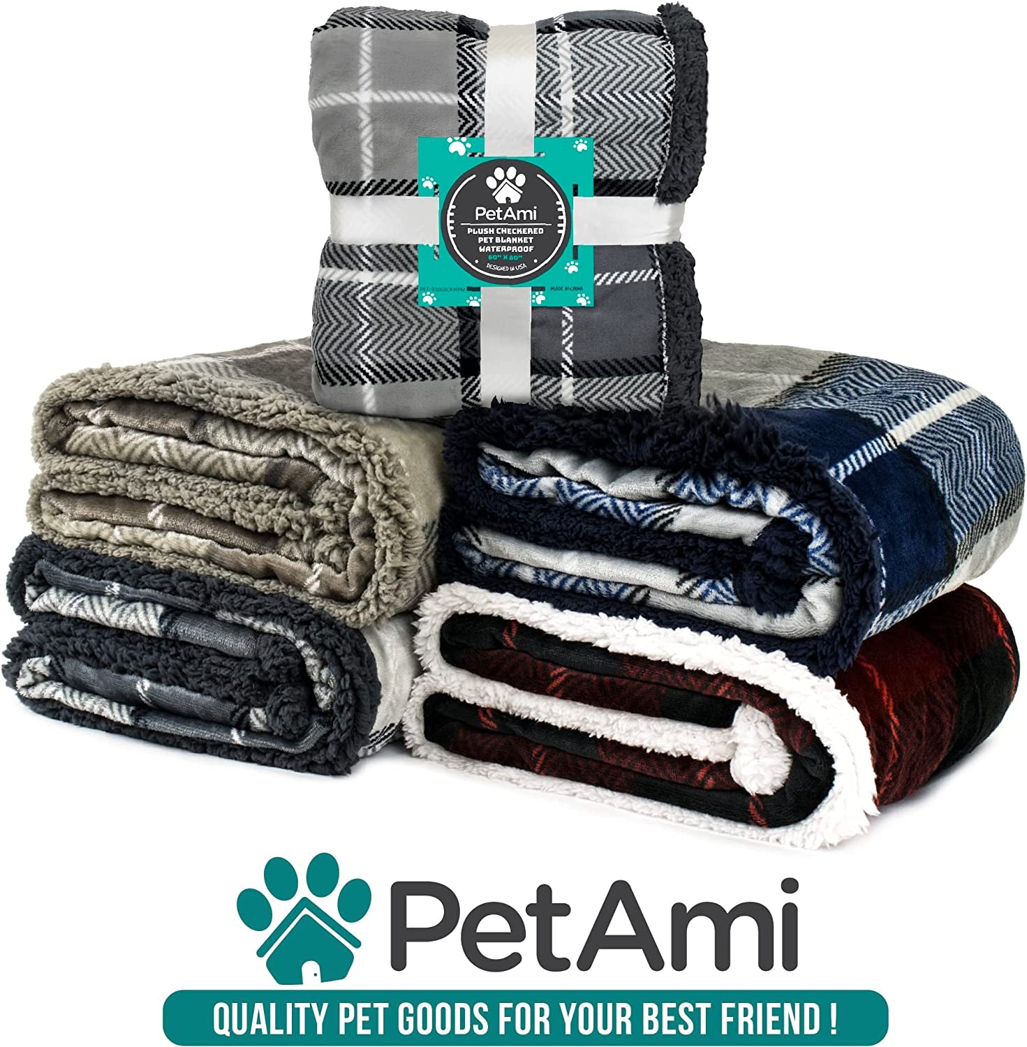 Dog Blanket for Bed, XL Pet Blanket Large Dogs, Fleece Furniture Couch Cover Protector Sofa Car Crate Kennel, Soft Sherpa Cat Throw Plush Reversible Washable, Twin 60X80 Plaid Navy Blue