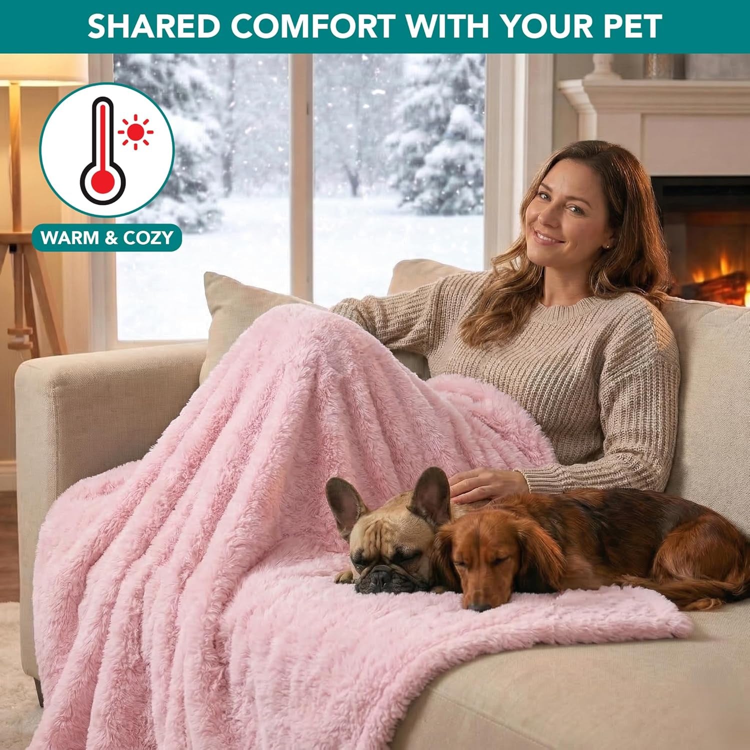 Fluffy Waterproof Dog Blanket for Couch and Bed, Reversible Sherpa Pet Throw, Pee Proof Furniture Protector Sofa Cover, Washable Cat Blanket for Small Medium Dogs and Cats (Pink Blush, 24X32)