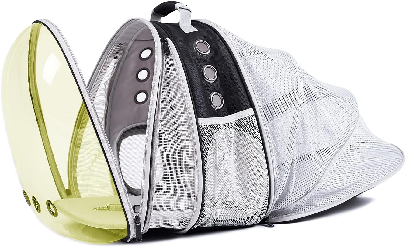 Dual Expandable Polarized Cat Backpack Carrier, Fit up to 20 Lbs, Expandable Front & Back Space Capsule Polarized Bubble Pet Carrier for Large Cat and Small Dog, Pet Carrying Hiking Traveling Backpack
