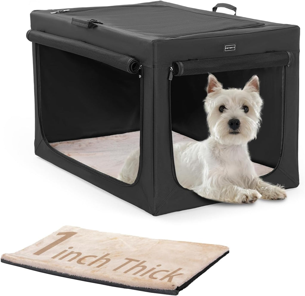 Portable Dog Crate for Small Dogs, – 24" Soft Dog Travel Crates with Lockable Zippers & Thicken Mat, Adjustable Patented Spiral Steel Frame, Collapsible Kennel for Indoor & Outdoor