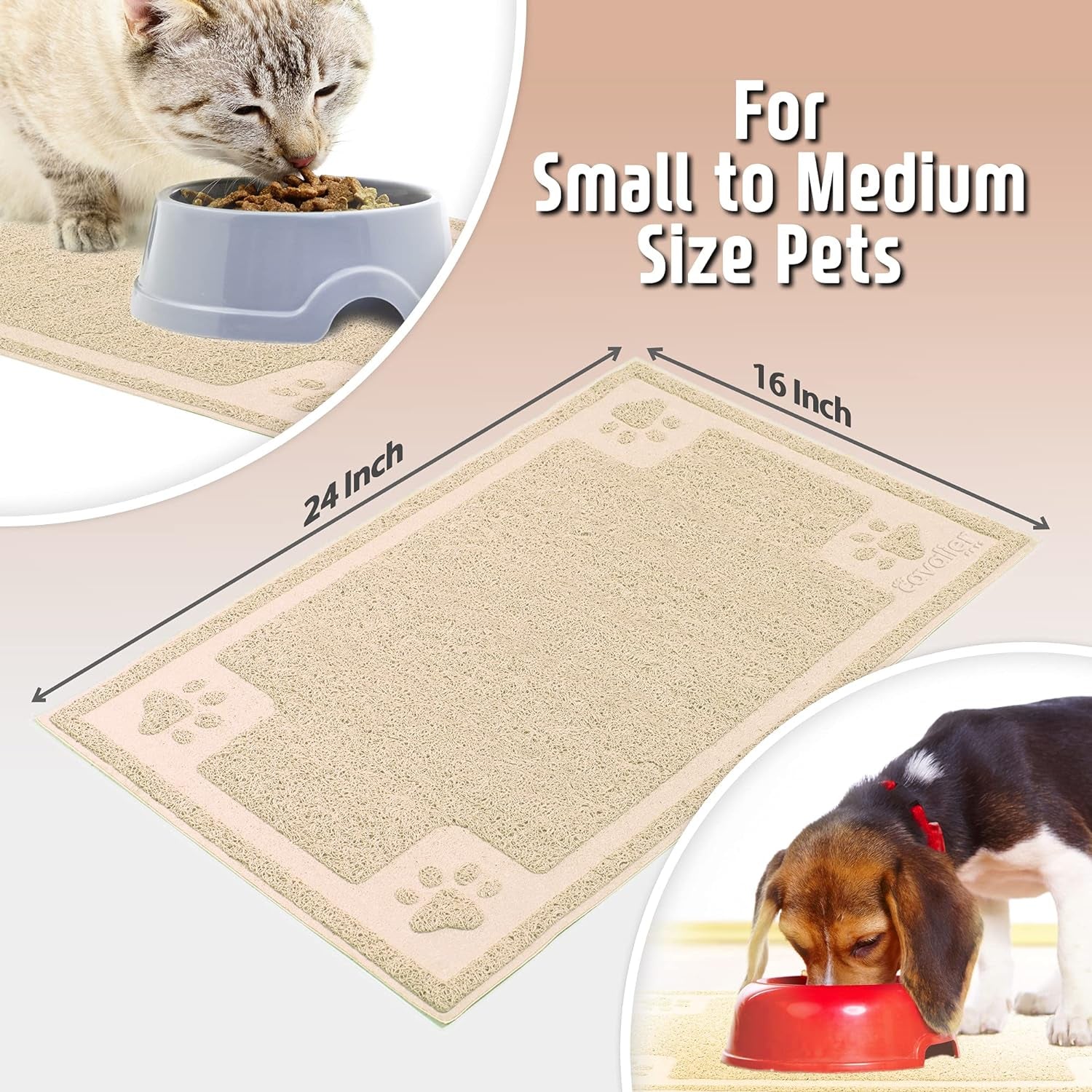 , Bowl Mat for Cat and Dog, Silicone Non-Slip Absorbent Waterproof Dog Food Mat, Easy to Clean, Unique Paw Design