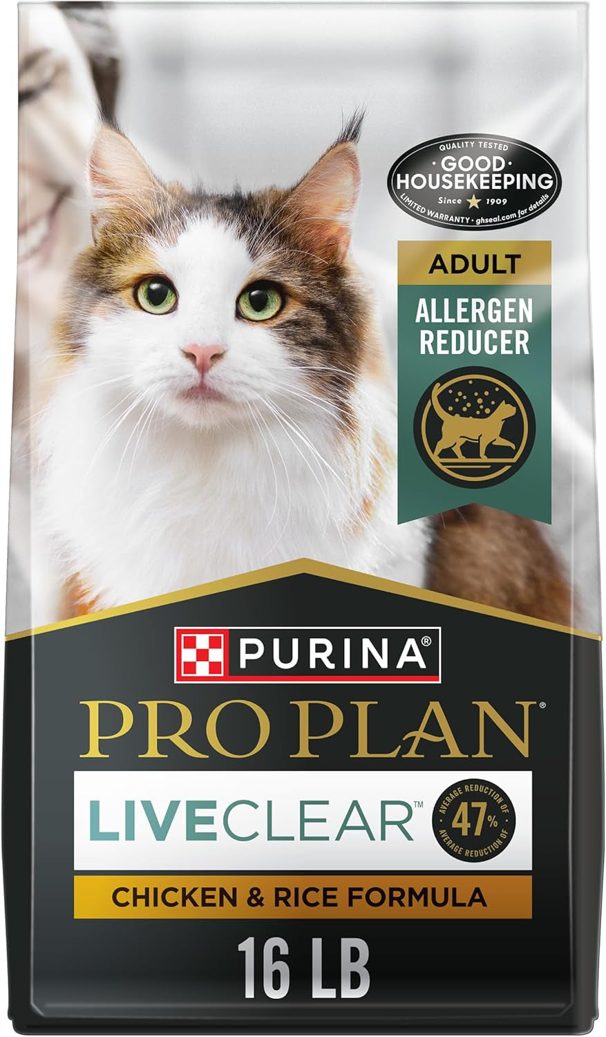Purina Pro Plan Allergen Reducing, High Protein Cat Food, LIVECLEAR Chicken and Rice Formula - 16 Lb. Bag