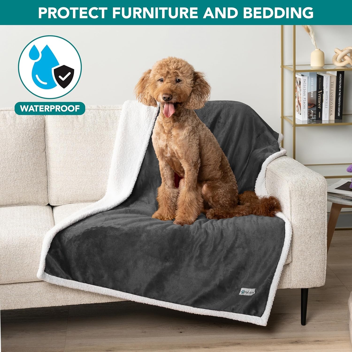 Waterproof Dog Blanket for Couch, Pee Proof Fleece Reversible Pet Throw, Furniture Protector for Bed Sofa Kennel, Soft Washable Cover for Small Medium Dog Puppy Cat, 29X40 Grey