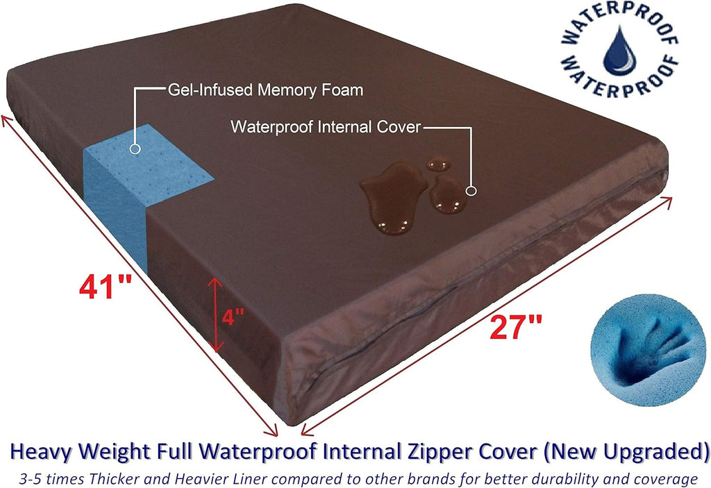 Orthopedic Memory Foam Dog Bed with Brown Suede Cover, Waterproof Liner and Extra Replacement Pet Bed Case, Fit 42"X28" Large Crate