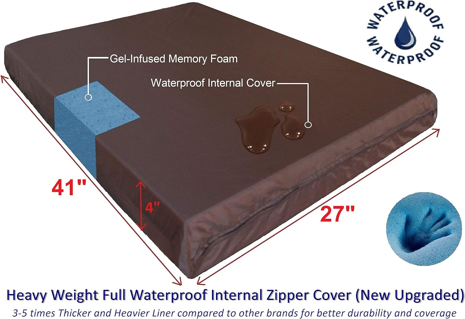 Orthopedic Memory Foam Dog Bed with Brown Suede Cover, Waterproof Liner and Extra Replacement Pet Bed Case, Fit 42"X28" Large Crate